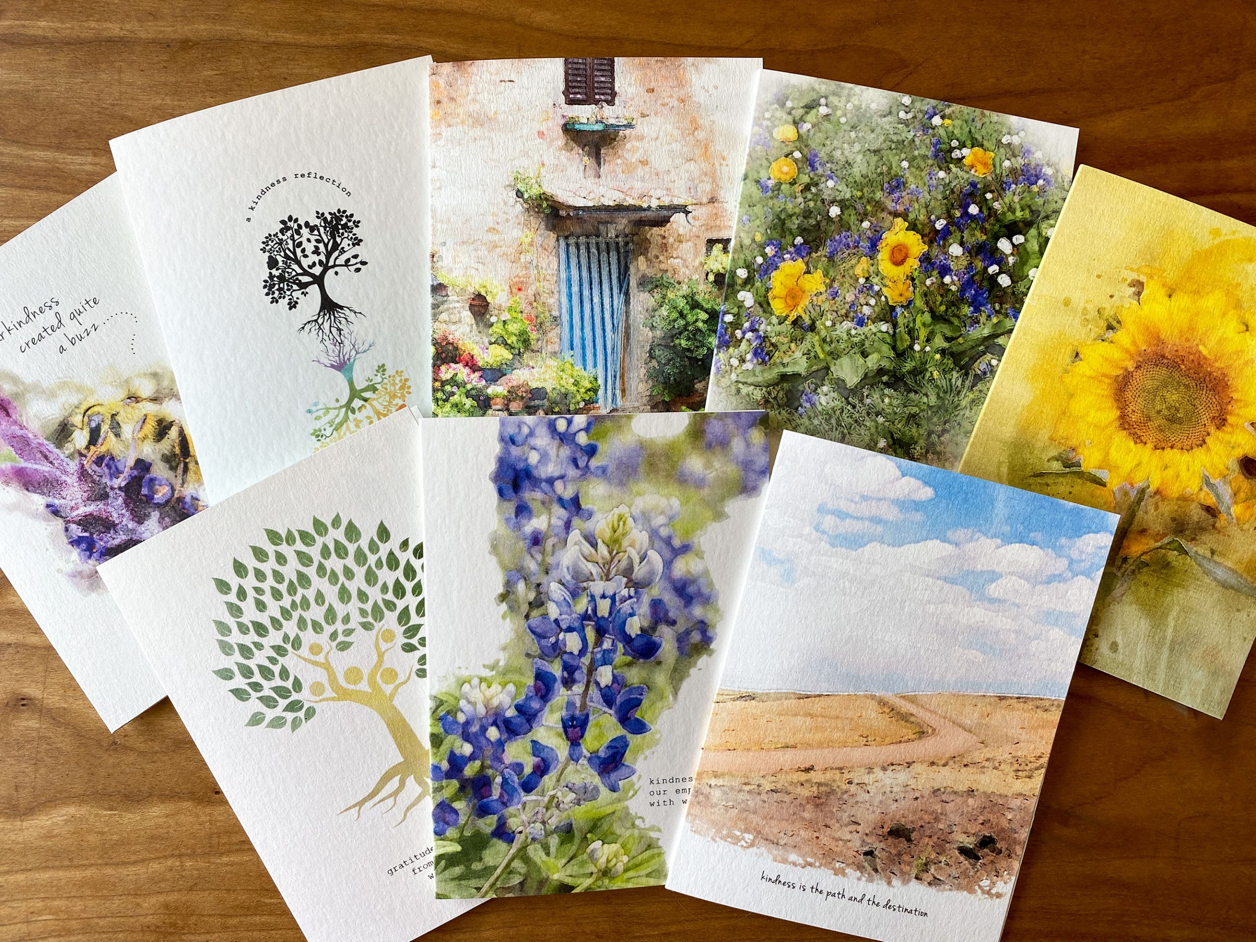Kindness Roots collection of eight gratitude cards.